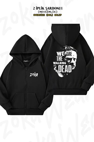 ZOKAWEAR Cardigan negru oversize We Are The Walking Dead cu glugă și fermoar ...