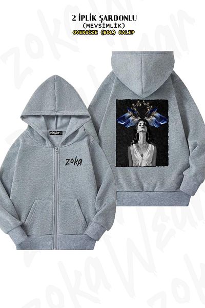 ZOKAWEAR Lana Del Rey Special V2 - Πίσω στάμπα, γκρι ζακέτα με κουκούλα με φερμουάρ (2 κλωστές)