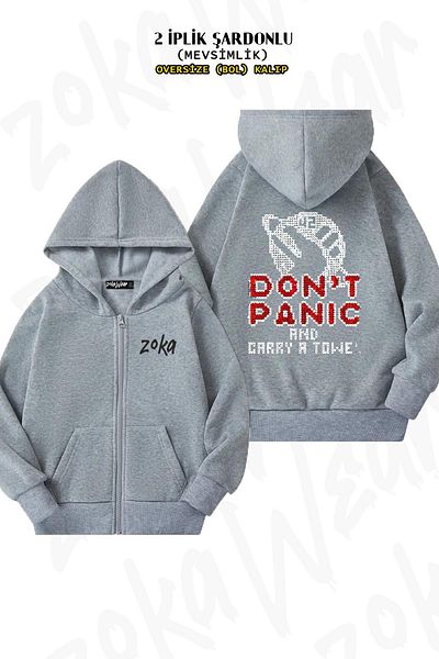 ZOKAWEAR Don't Panic Back Printed - Γκρι ζακέτα με κουκούλα με φερμουάρ (2 κλωστές)