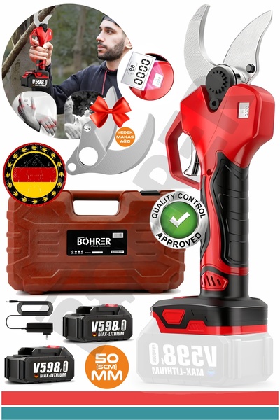 BÖHRER 42 Mm-30 Mm Red Dijital Göstergeli İki Kademeli Akülü Budama Makası , ...