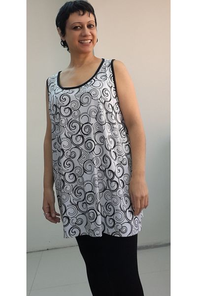 Mertcan Butik Thick Strap Viscose T-Shirt with White Black Print