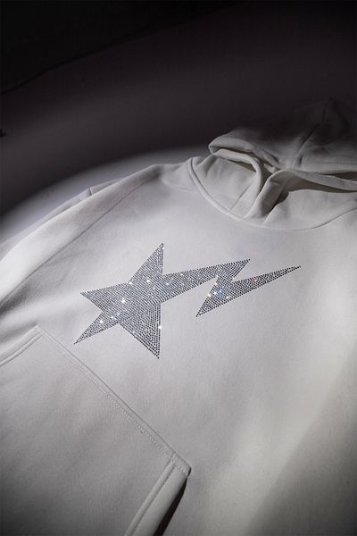 Sekizbiraltı Shining Star Stone Print Oversize Unisex Premium White Hoodie