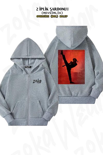 ZOKAWEAR Karate Kid Oversize Grey Cardigan - Back Printed, Zippered, Hoodie (2 νήματα)