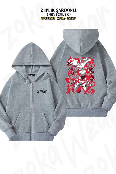 ZOKAWEAR Hazbin Hotel Angel Dust2 - Πίσω στάμπα γκρι υπερμεγέθη ζακέτα (2 κλωστές)