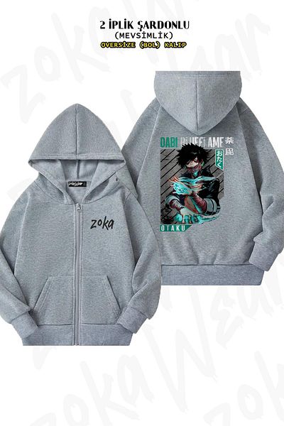 ZOKAWEAR My Hero Academia Dabi (BLUE FLAME) - Ζακέτα με γκρι κουκούλα με στάμπα στην πλάτη, φερμουάρ (2 κλωστές)