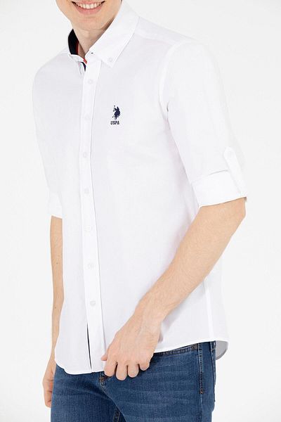 U.S. Polo Assn. Ανδρικό λευκό μακρυμάνικο πουκάμισο