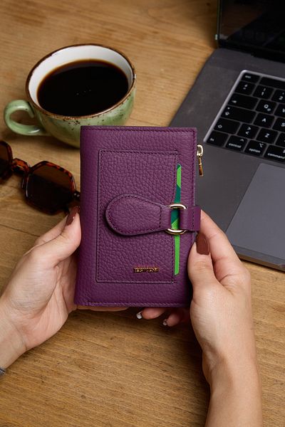 REWİNA 9735 Model Special Design - Genuine Leather Women's Wallet with Magnet, Purple