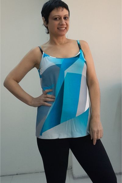 Mertcan Butik Tricou din viscoză pieptănată cu curea de frânghie cu imprimeu albastru alb-negru