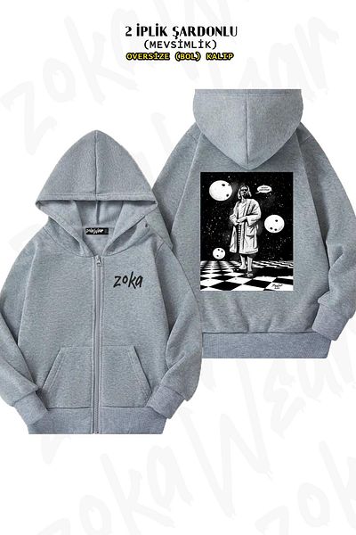 ZOKAWEAR The Big Lebowski 3 - Γκρι ζακέτα με φερμουάρ και κουκούλα (2 κλωστές)