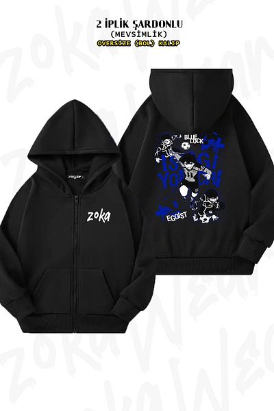ZOKAWEAR Isagi Yoichi Blue Lock Back Printed Hooded Black Cardigan - Zip-Up, 2 Thread