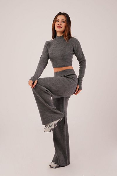 Hipo Trend Short Model Anthracite Crop and Trousers Set