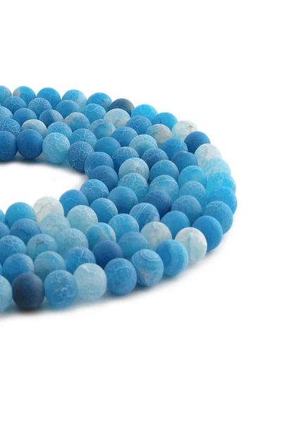 Uçar Doğaltaş Crab Agate Natural Stone Matte Blue Sphere Cut 8mm String [Aa]