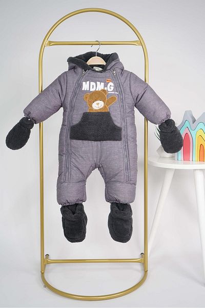 MİNİKO KİDS Boy's Teddy Bear Modeled Astronaut Jumpsuit with Fur Inside and Gloves