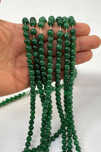 Hobigram Emerald Green Ceyt Dizi Sphere Cut 8 mm 1 String Natural Stone – Beads, Stylish Design, Women's Accessory – Bo
