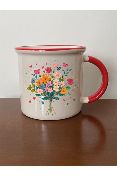 lili hediyelik Heart Tree Printed Red Mug Cup Birthday Gift