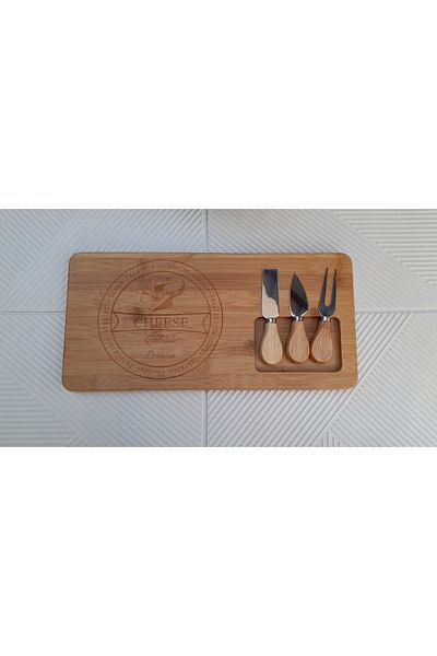 umut züccaciye Bamboo Cheese Serving Plate with 3 Knives and Forks Magnet Speciality