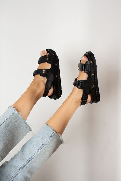 Shakrak Algatha Matte Black Velcro Women's Sandals