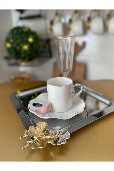 atabey home collection قطعتان من صينية القهوة والشاي والعرض، صينية فضية معدنية مع ملحقات الفراشة