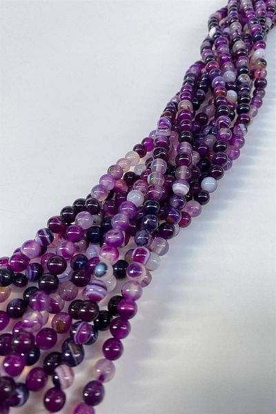 Hobigram Purple Natural Stone Agate 6 mm 1 Strand – Beads, Stylish Design, Women's Accessory – Beads – Beads