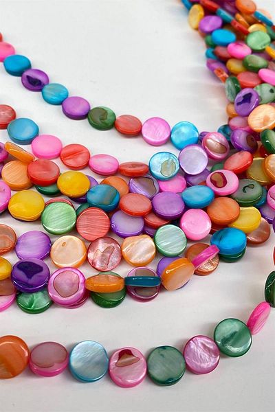Hobigram Colorful Flat Natural Stone 1 String 10 mm – Beads, Stylish Design, Women's Accessory – Beads – Beads