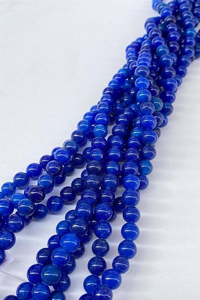 Hobigram Saks Blue Ceyt String Sphere Cut 8 mm 1 String Natural Stone – Beads, Stylish Design, Women's Accessory – Boncu