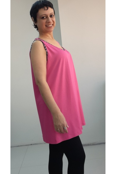 Mertcan Butik Pink Piping Thick Strap Combed Cotton Viscose T-Shirt