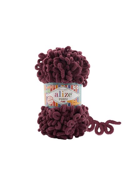 Alize Puffy Fine Thin Hand Knitting Yarn 5 Pack - 956 Burgundy - 100 Gr. 14.5 Mt. Finger Knit Lanyard