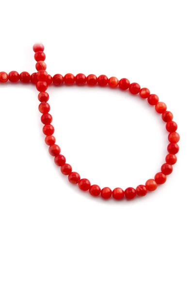 Uçar Doğaltaş Doğal Taş Parlak Kırmızı Küre Kesim 4mm Dizi [AB+]