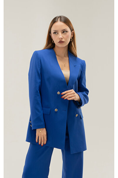 MY COUSİN Kruvaze Vatkalı Astarlı Gümüş Düğme Tek Yaka Blazer ceket