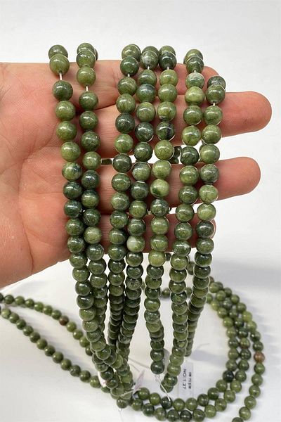 Hobigram Khaki Green Ceyt String Sphere Cut 8 mm 1 String Natural Stone – Beads, Stylish Design, Women's Accessory – Bonc