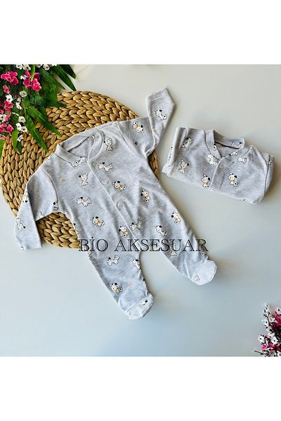 bioaksesuar Gray Dog Printed Flexible Cotton Baby Girls and Boys Romper - 1-3-6 Months