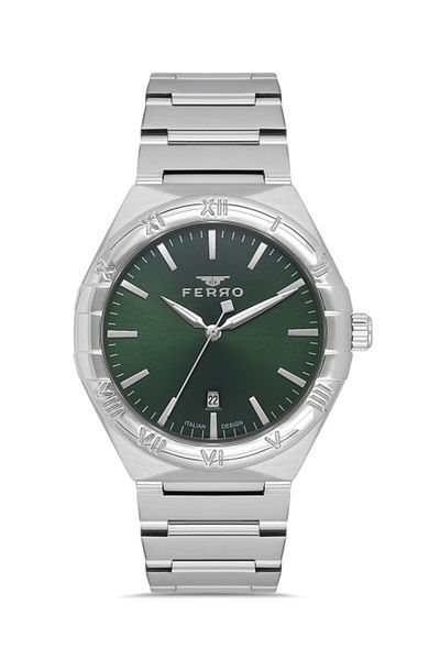 FERRO Quartz Steel Grey Green Dial 41 mm Men's Wrist Watch