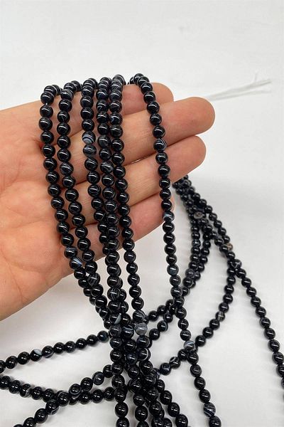 Hobigram Black Natural Stone Agate 6 mm 1 Strand – Beads, Stylish Design, Women's Accessory – Beads – Beads