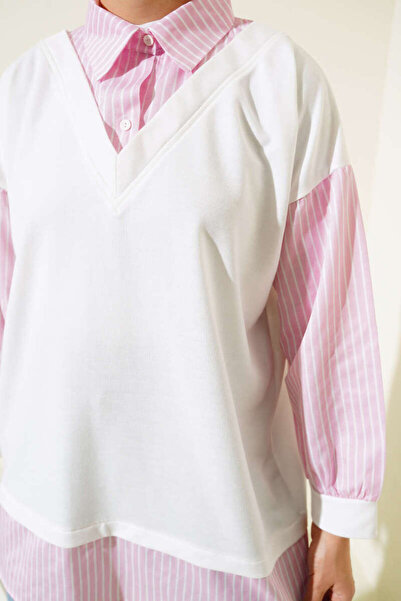 VOLT CLOTHİNG Women's Striped Shirt Garnished Tunic