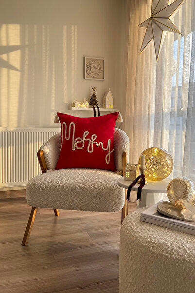 RİTMOHOME Yazılı Merry Yılbaşı Yeni Yıl Dekoratif Yastık(İçi Dolgulu)