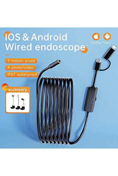 Vothoon Endoskop Yılan Video Kamera Ios ve android Uyumlu Led'li 10 Metre 8 mm Sert Kablo 2mp