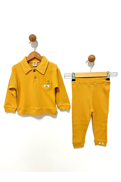 By Cwhr 100% Cotton Ribbed Buttoned Shirt Collar Seasonal Baby Boy Set Seasonal Baby Boy Set