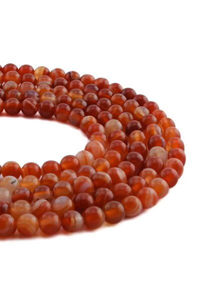 Uçar Doğaltaş Madagaskar Akik Doğal Taş Parlak Turuncu Küre Kesim 6mm Dizi