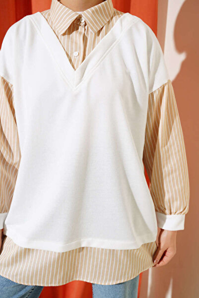 VOLT CLOTHİNG Women's Striped Shirt Garnished Tunic