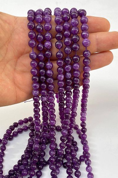 Hobigram Dark Purple Ceyt String Sphere Cut 8 mm 1 String Natural Stone – Beads, Stylish Design, Women's Accessory – Beads