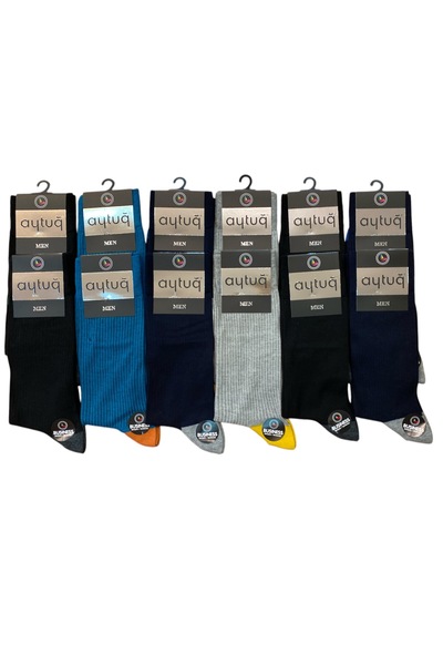 Aytuğ Derbili Burun Ve Topuk Renkli Pamuklu Erkek Soket Çorap