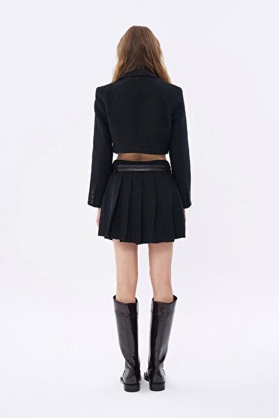 Quzu Etiket Detaylı Etek Siyah