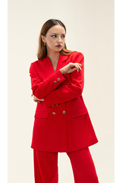 MY COUSİN Kruvaze Vatkalı Astarlı Gümüş Düğme Tek Yaka Blazer ceket