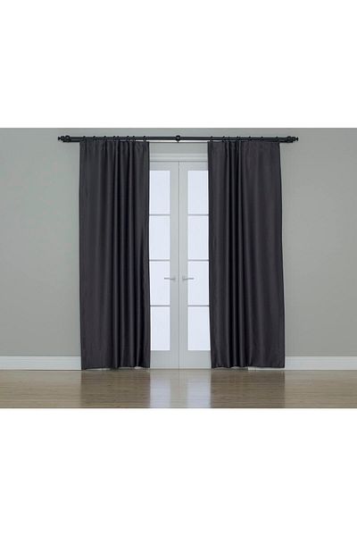 Gauze Fabric Design Anthracite Colored Blackout Background Curtain - with Blackout Feature