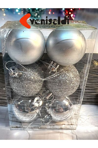 Yenigeldi 6 Pieces Silver Color 5 cm Christmas Ball, Christmas Ball, Pine Tree Ball, Ornamental Ball T-48