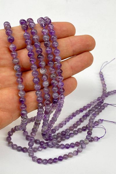 Hobigram Purple Natural Stone Amethyst 6 mm 1 Strand – Beads, Stylish Design, Women's Accessory – Beads – Beads
