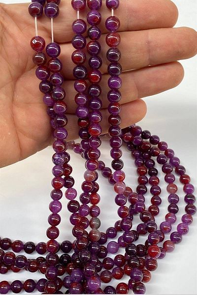 Hobigram Purple Color Ceyt String Sphere Cut 8 mm 1 String Natural Stone – Beads, Stylish Design, Women's Accessory – Boncu