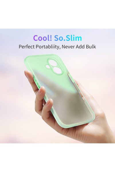 HyperAge iPhone 16 Kılıf Ultra Ince Mat Yüzeyli Elden Kaymaz Kamera Korumalı Kapak Yarı Şeffaf Açık Yeşil