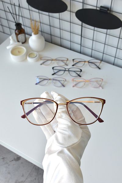 LOOKUP NEW Unisex Claret Red Gold Cat Eye Glasses - Transparent Blue, Light Protection, Blue Block with Filter