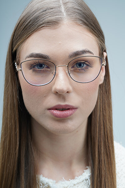 LOOKUP NEW Unisex Black Gold Cat Eye Glasses - Transparent Blue, Light Protec...